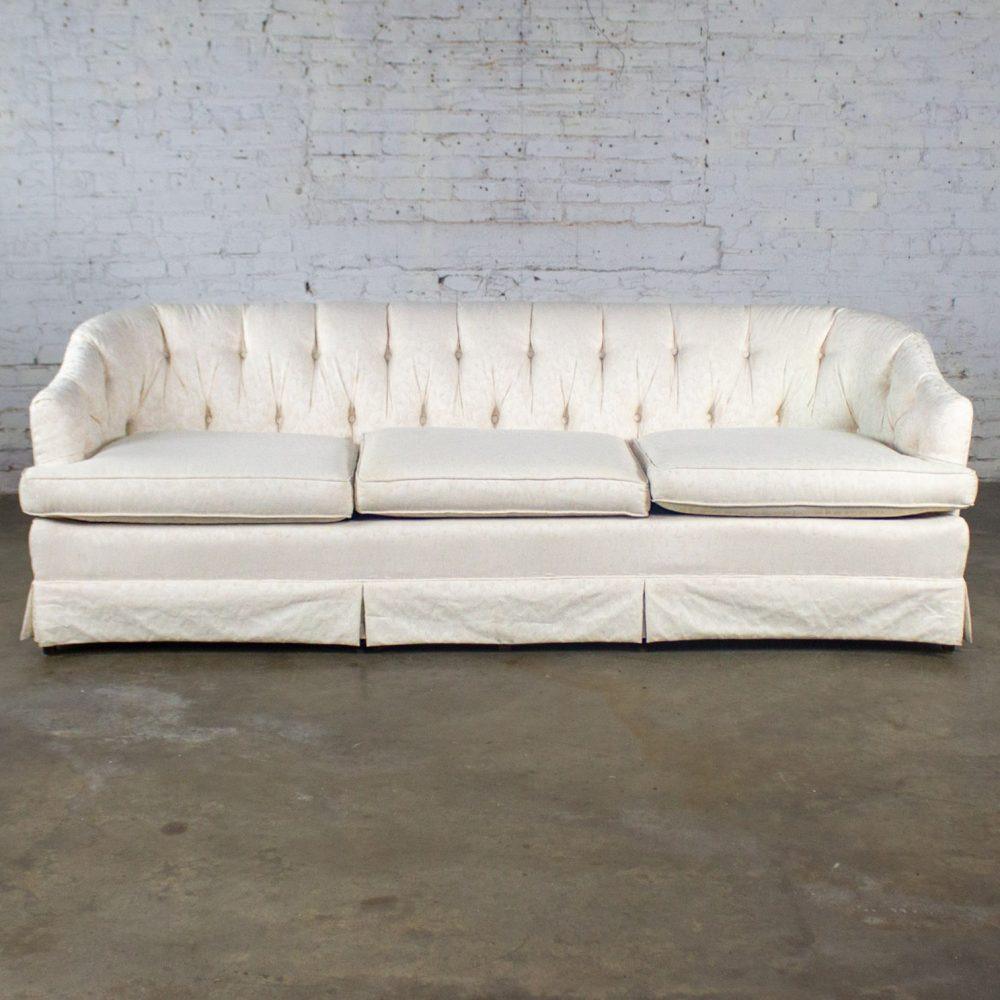 Late 20th Century Hollywood Regency Sofa w/Off White Brocade Fabric by Waters