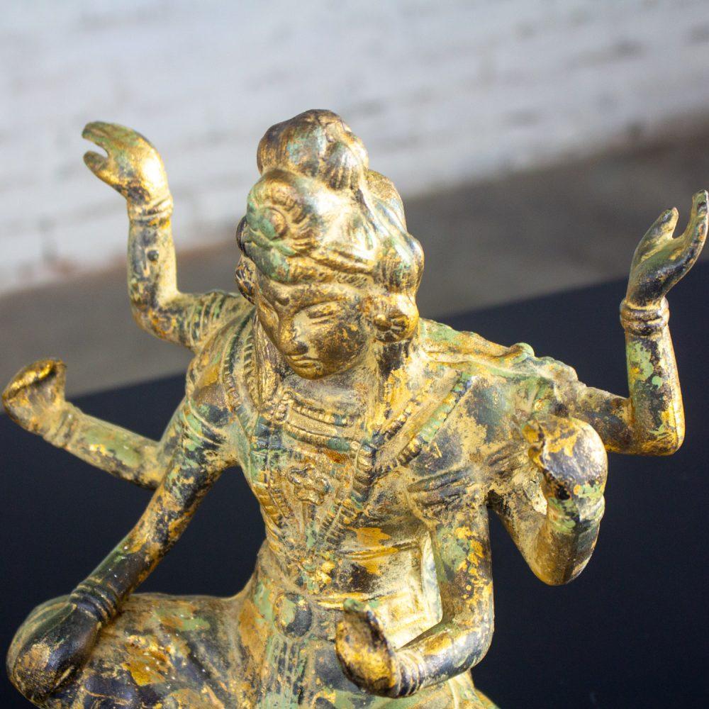 20th Century Asian Gilded & Patinated Cast Iron 6-Armed Deity Vasudhara Buddhist Sculpture