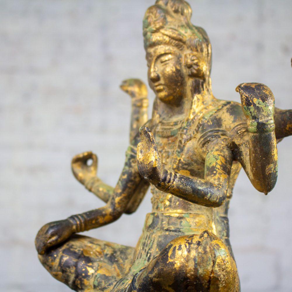 20th Century Asian Gilded & Patinated Cast Iron 6-Armed Deity Vasudhara Buddhist Sculpture