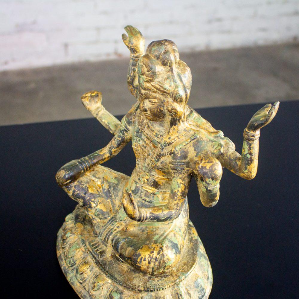 20th Century Asian Gilded & Patinated Cast Iron 6-Armed Deity Vasudhara Buddhist Sculpture