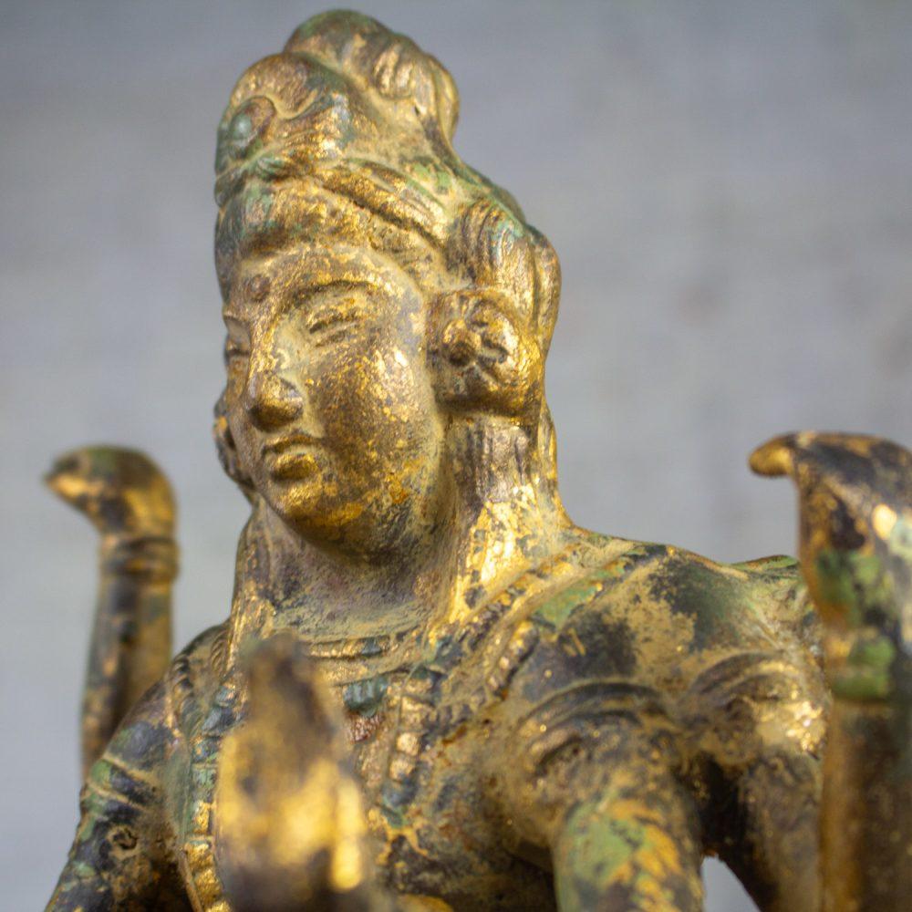 20th Century Asian Gilded & Patinated Cast Iron 6-Armed Deity Vasudhara Buddhist Sculpture