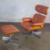 MCM Style Mid to Late 20th Century Plycraft Lounge Chair & Ottoman in Saddle Color Italian Leather
