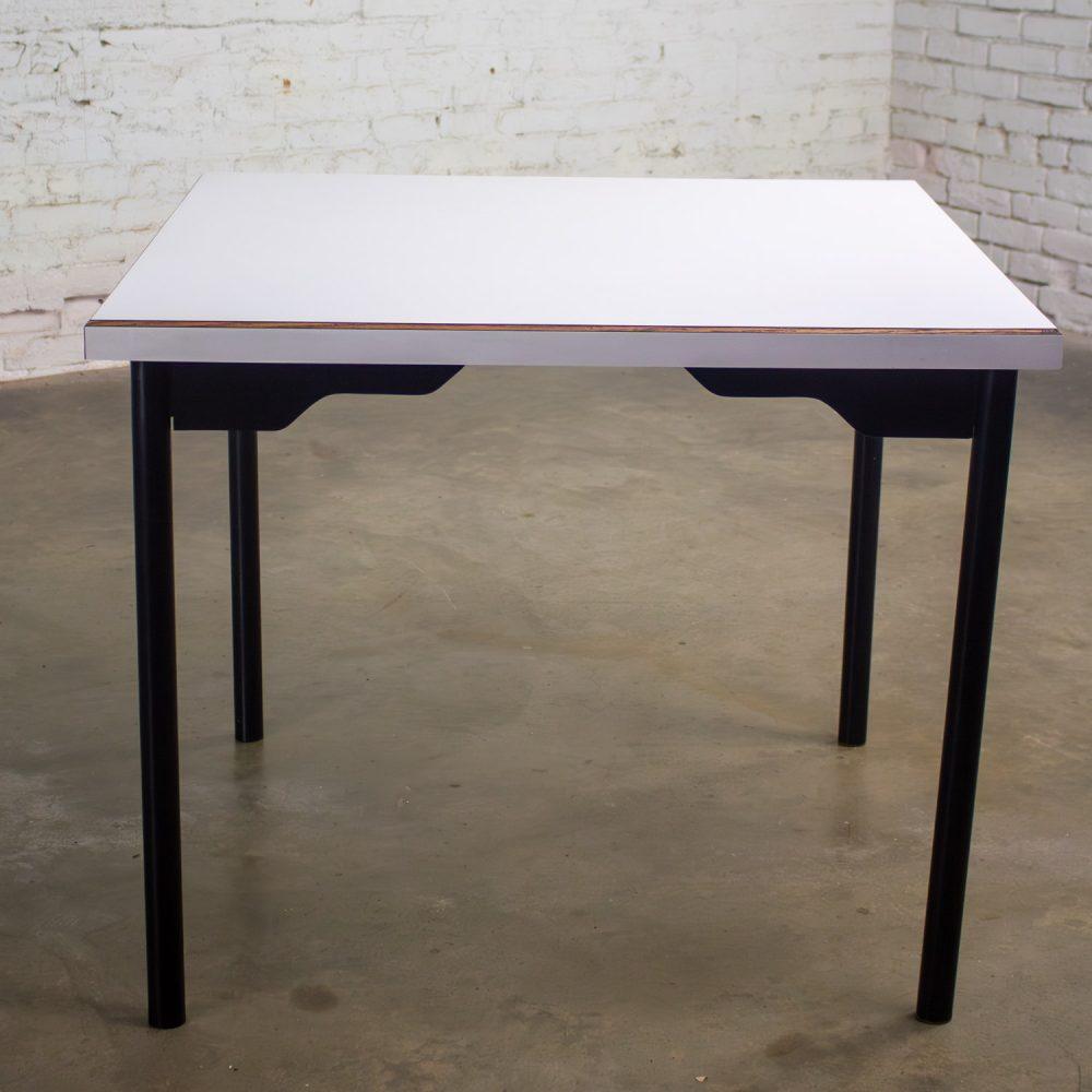 Mid to Late 20th Century MCM to Modern Square Dining Table w/Black Steel Tube Frame & White Laminate Top