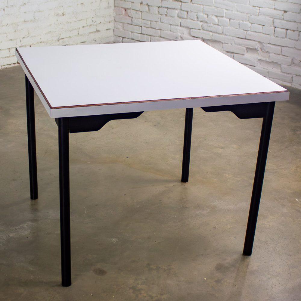 Mid to Late 20th Century MCM to Modern Square Dining Table w/Black Steel Tube Frame & White Laminate Top