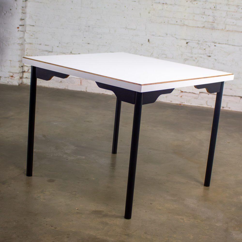 Mid to Late 20th Century MCM to Modern Square Dining Table w/Black Steel Tube Frame & White Laminate Top