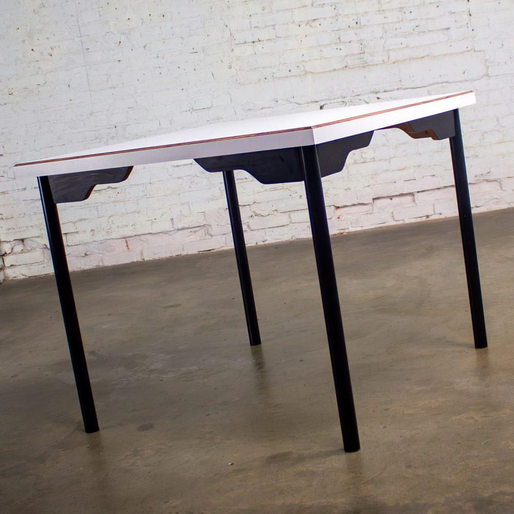 Mid to Late 20th Century MCM to Modern Square Dining Table w/Black Steel Tube Frame & White Laminate Top