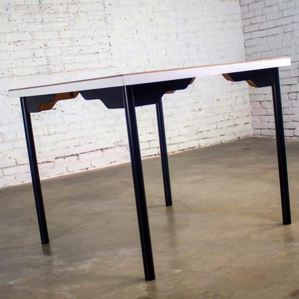 Mid to Late 20th Century MCM to Modern Square Dining Table w/Black Steel Tube Frame & White Laminate Top