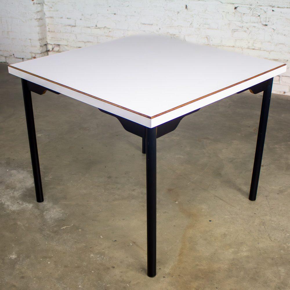 Mid to Late 20th Century MCM to Modern Square Dining Table w/Black Steel Tube Frame & White Laminate Top