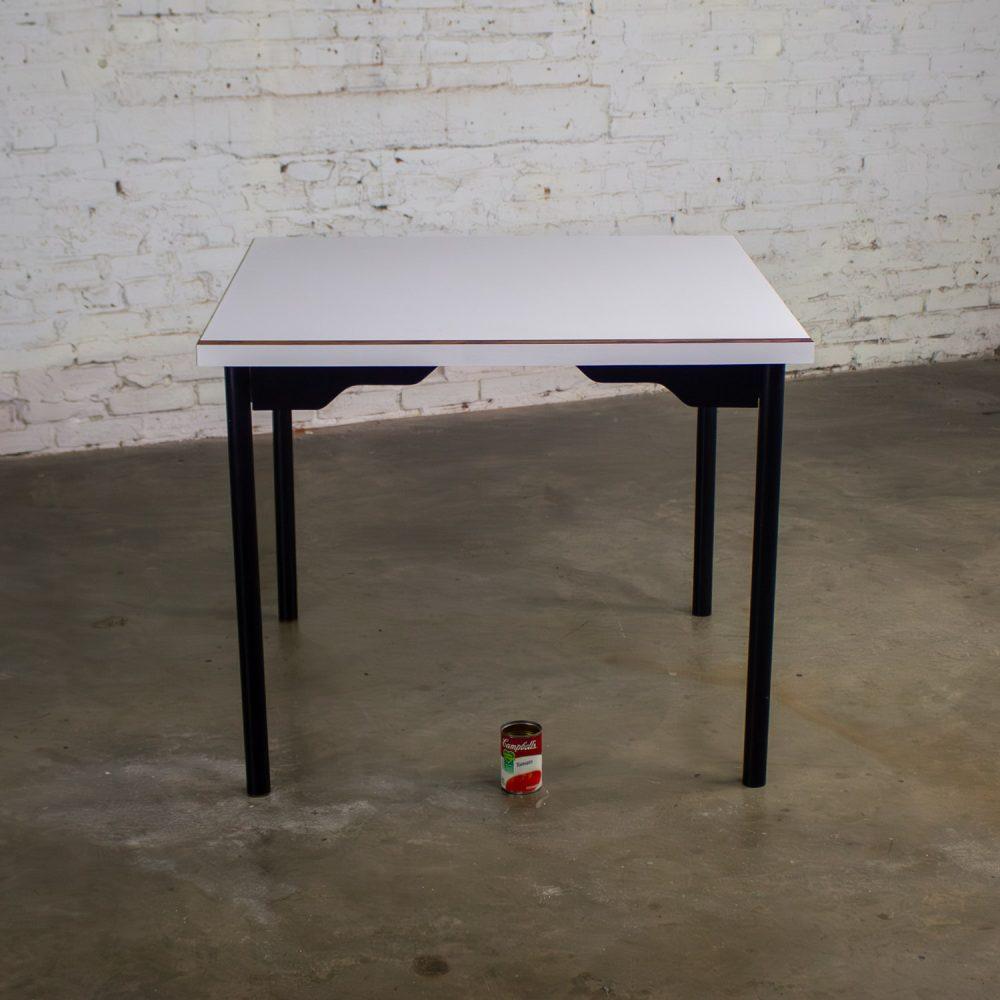 Mid to Late 20th Century MCM to Modern Square Dining Table w/Black Steel Tube Frame & White Laminate Top