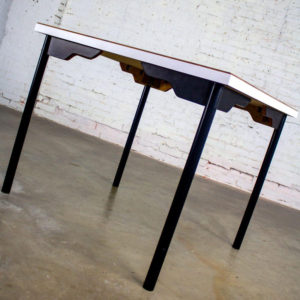 Mid to Late 20th Century MCM to Modern Square Dining Table w/Black Steel Tube Frame & White Laminate Top