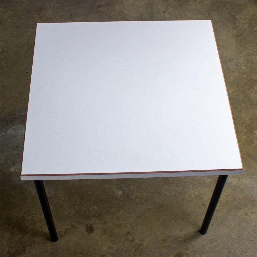 Mid to Late 20th Century MCM to Modern Square Dining Table w/Black Steel Tube Frame & White Laminate Top