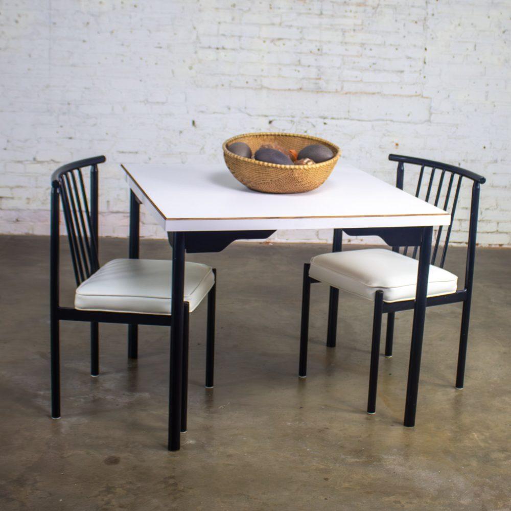 Mid to Late 20th Century MCM to Modern Square Dining Table w/Black Steel Tube Frame & White Laminate Top