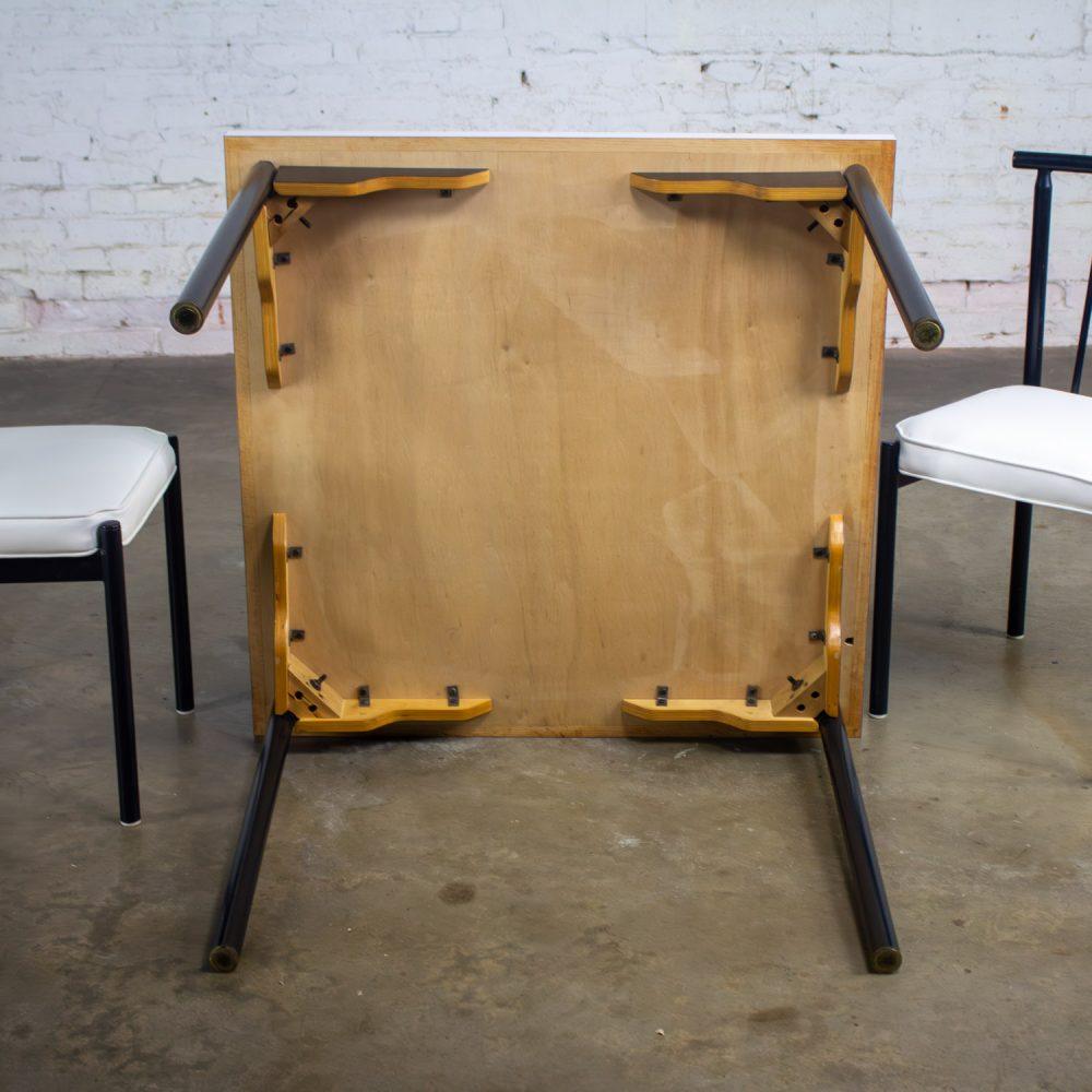 Mid to Late 20th Century MCM to Modern Square Dining Table w/Black Steel Tube Frame & White Laminate Top