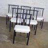 Mid to Late 20th Century MCM to Modern Set of 6 Dining Chairs w/Black Steel Frames & White Vinyl Seats