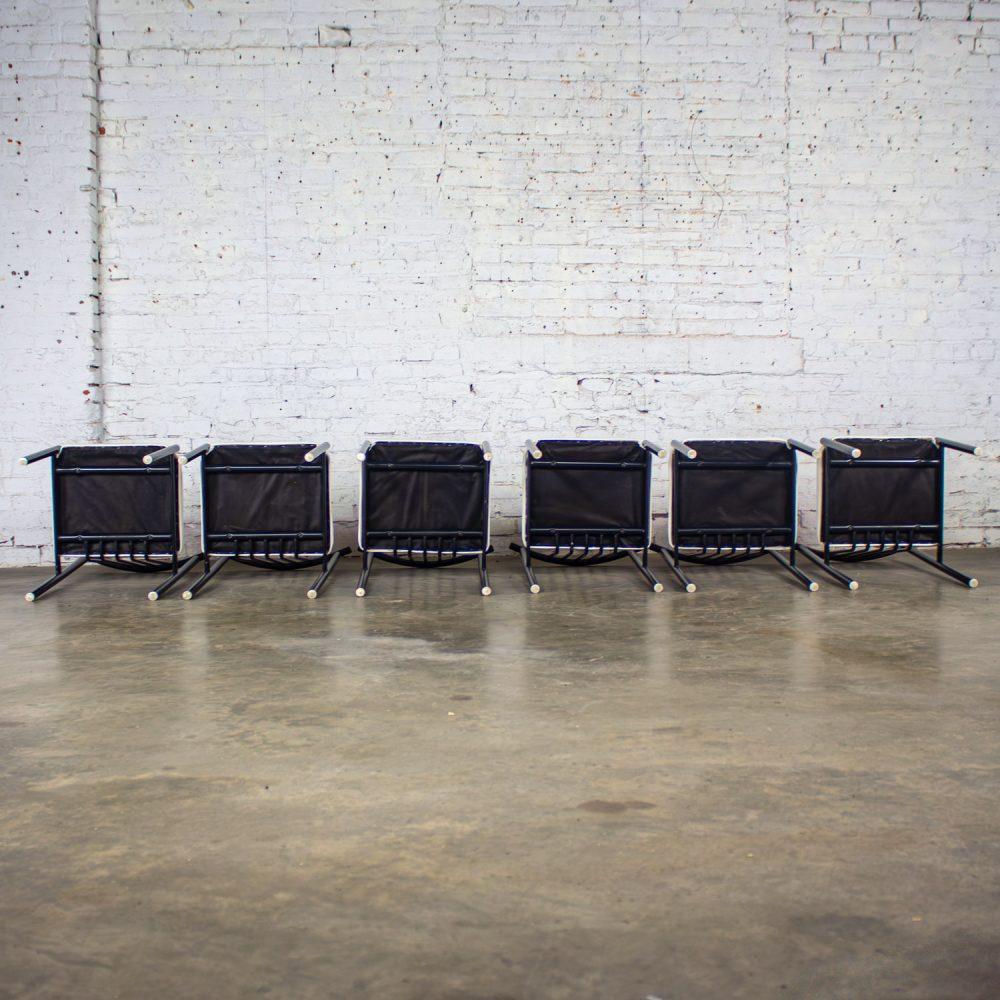 Mid to Late 20th Century MCM to Modern Set of 6 Dining Chairs w/Black Steel Frames & White Vinyl Seats