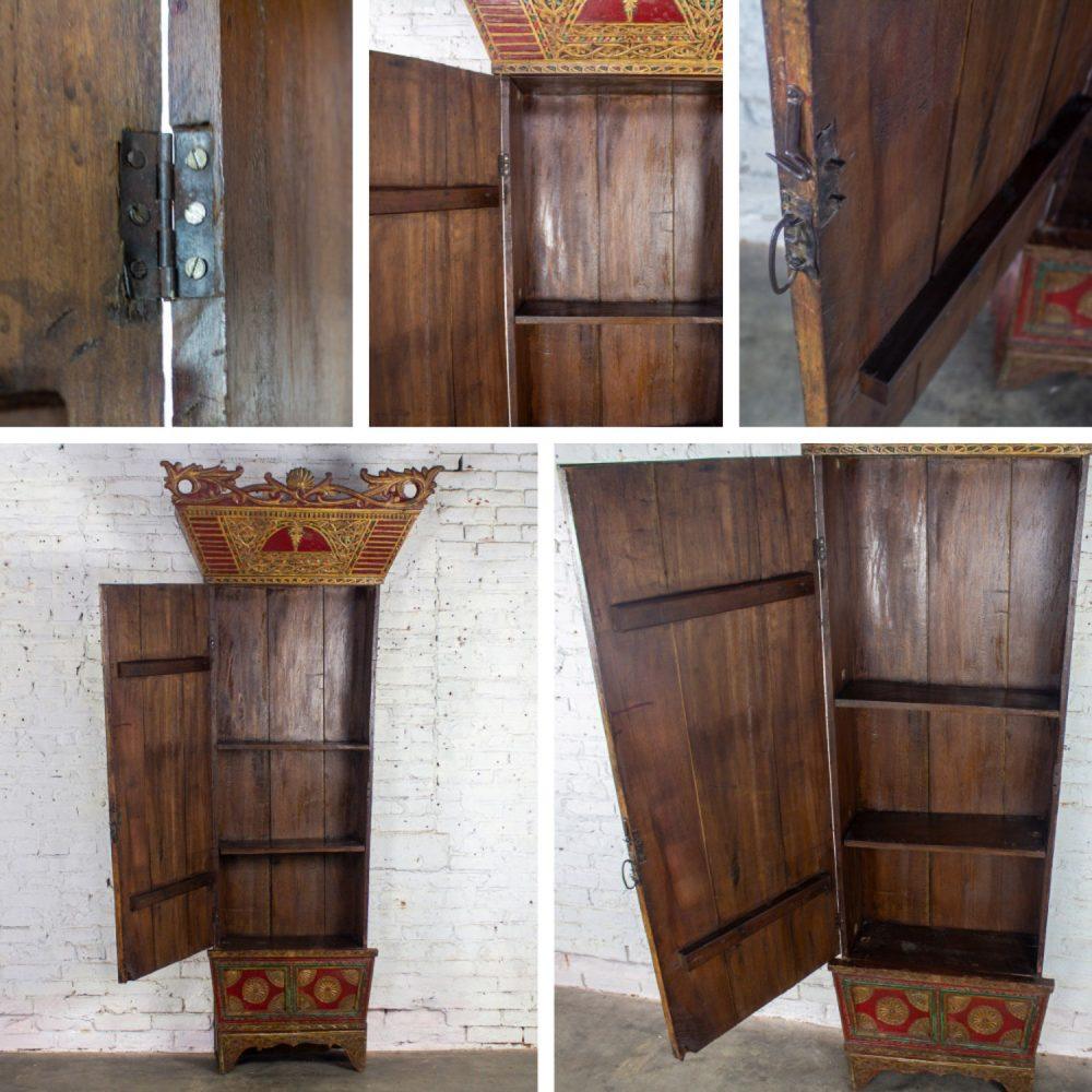 19th to Early 20th Century Indonesian Maduran Red Painted & Gilded Tall Cabinet or Storage Chest