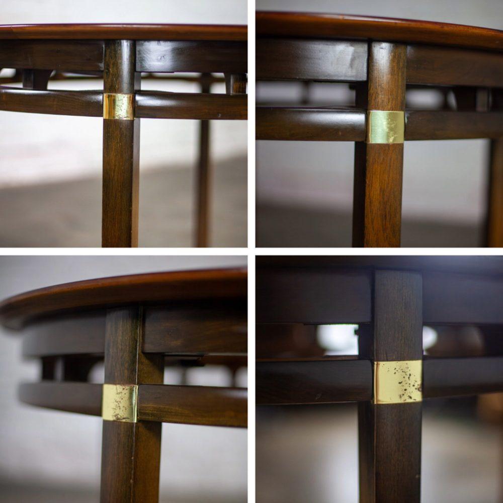 Mid-20th Century MCM to Campaign Style Round to Oval Expanding Dining Table Attributed to Tung Si Collection by Hickory Manufacturing