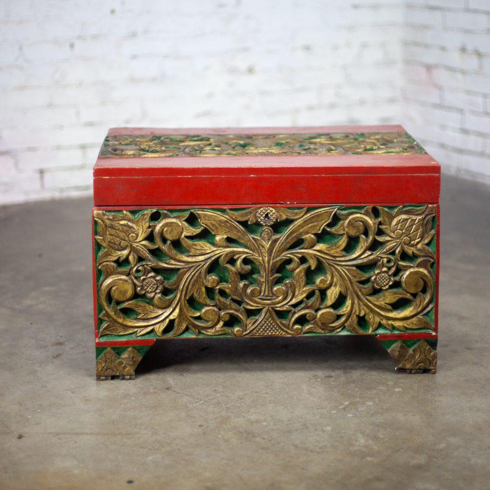 19th to Early 20th Century Indonesian Maduran Gilded Smaller Merchants Chest or Treasure Trunk