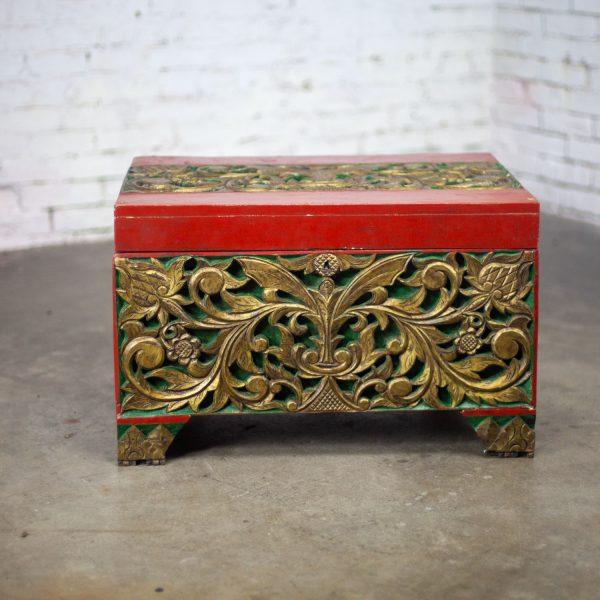 19th to Early 20th Century Indonesian Maduran Gilded Smaller Merchants Chest or Treasure Trunk