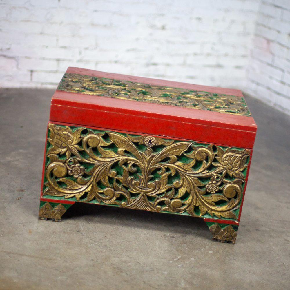 19th to Early 20th Century Indonesian Maduran Gilded Smaller Merchants Chest or Treasure Trunk