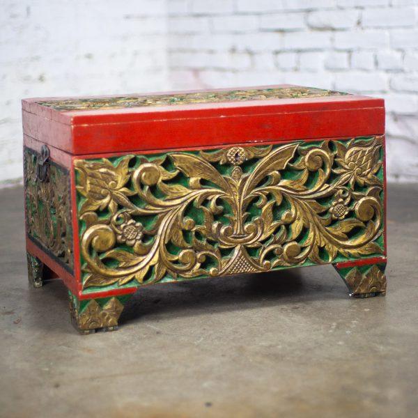 19th to Early 20th Century Indonesian Maduran Gilded Smaller Merchants Chest or Treasure Trunk