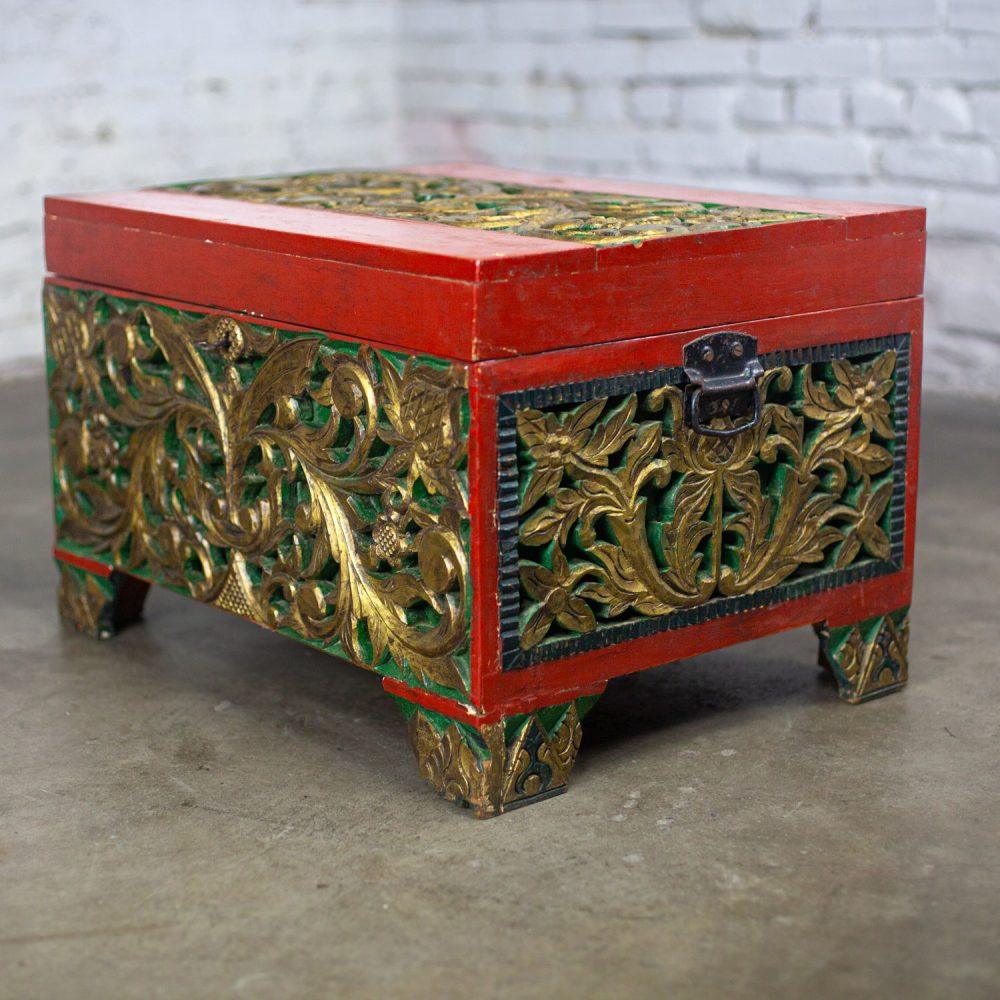 19th to Early 20th Century Indonesian Maduran Gilded Smaller Merchants Chest or Treasure Trunk