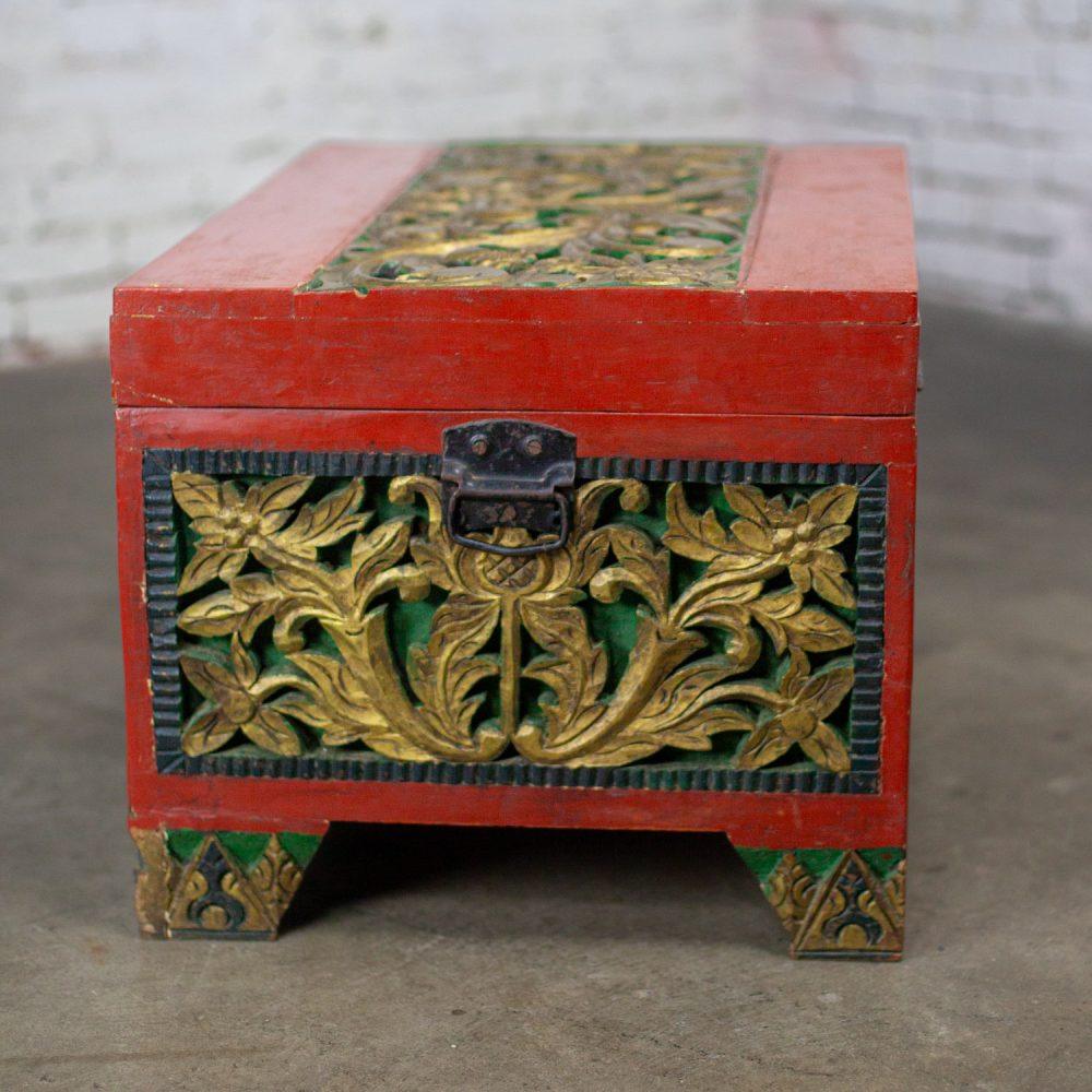 19th to Early 20th Century Indonesian Maduran Gilded Smaller Merchants Chest or Treasure Trunk
