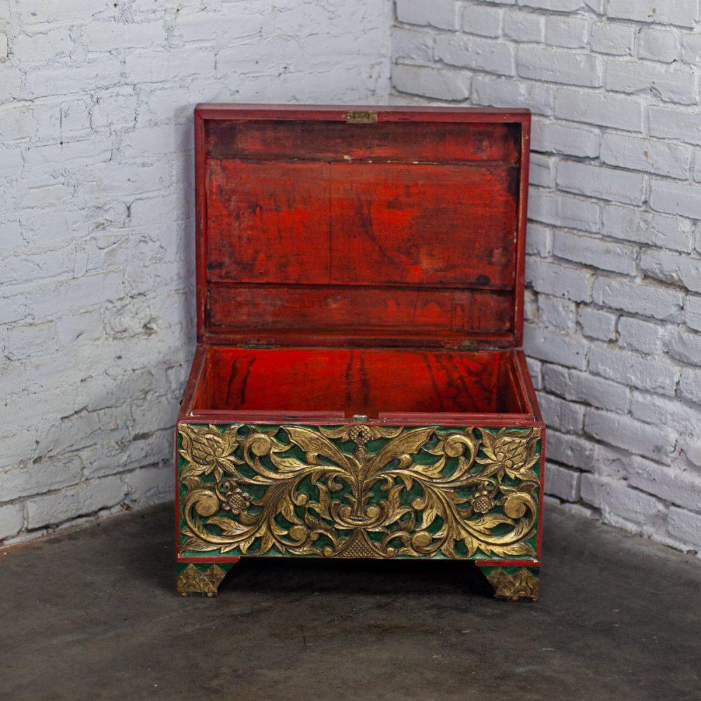 19th to Early 20th Century Indonesian Maduran Gilded Smaller Merchants Chest or Treasure Trunk