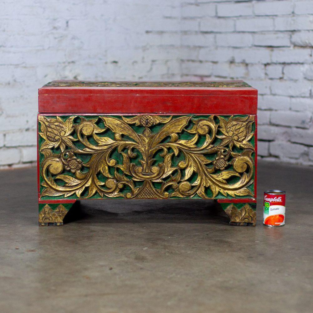 19th to Early 20th Century Indonesian Maduran Gilded Smaller Merchants Chest or Treasure Trunk