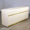 1990’s Modern to Postmodern Lane Furniture 6 Drawer Dresser or Buffet White Lacquer & Brass Trim