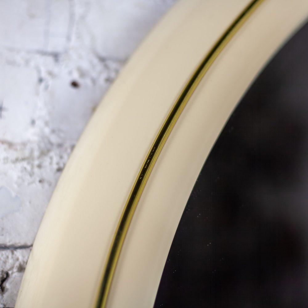 1990’s Modern to Postmodern Lane Furniture White Lacquer & Brass Trim Round Wall Mirror