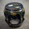 Late 20th Century Chinoiserie Chinese Garden Stool or Small Side Table Black Lacquer w/Asian Details