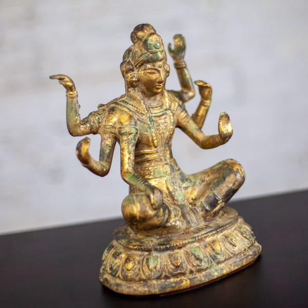 20th Century Asian Gilded & Patinated Cast Iron 6-Armed Deity Vasudhara Buddhist Sculpture