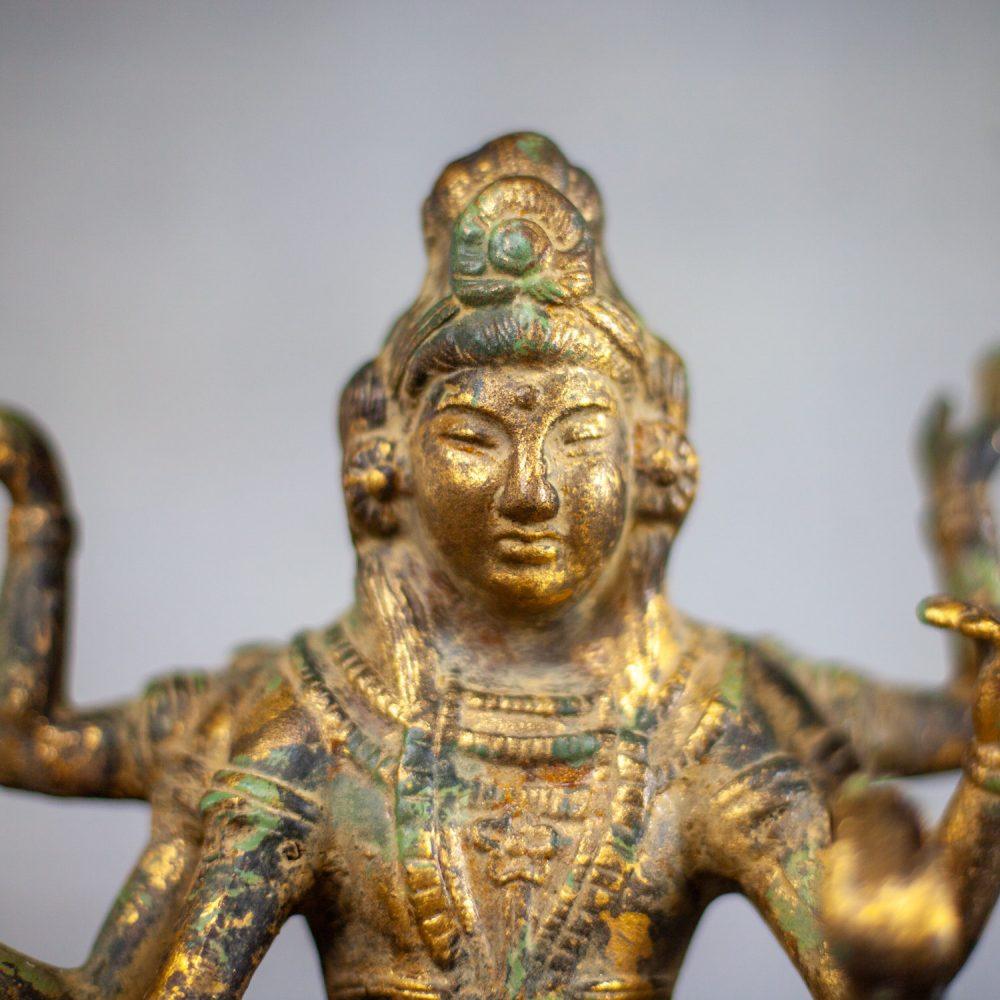 20th Century Asian Gilded & Patinated Cast Iron 6-Armed Deity Vasudhara Buddhist Sculpture