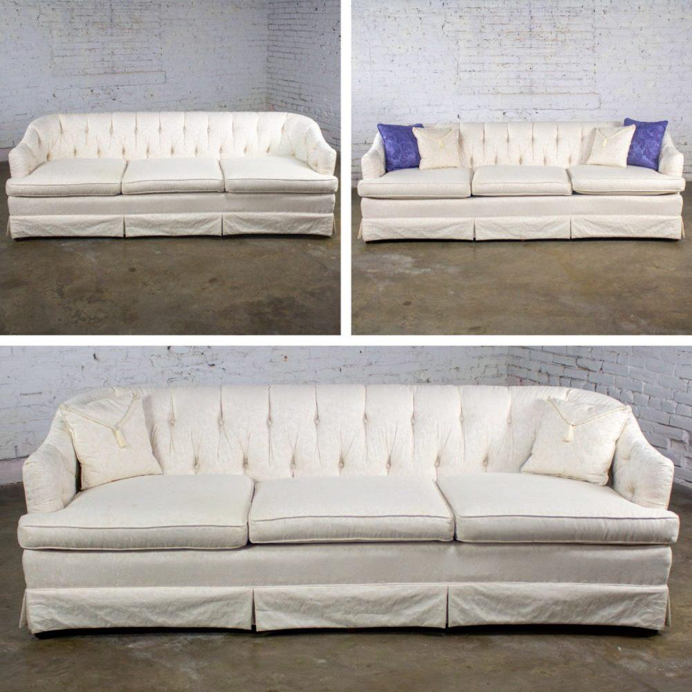 Late 20th Century Hollywood Regency Sofa w/Off White Brocade Fabric by Waters
