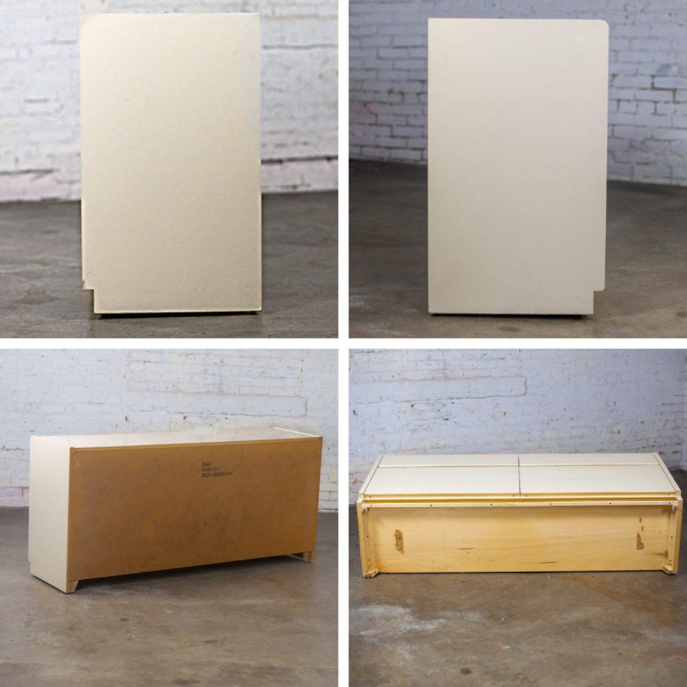 1990’s Modern to Postmodern Lane Furniture 6 Drawer Dresser or Buffet White Lacquer & Brass Trim