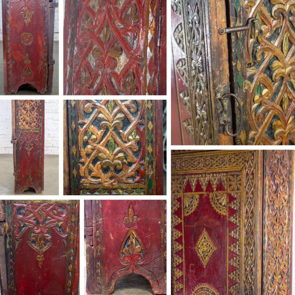 19th to Early 20th Century Indonesian Maduran Red Painted & Gilded Tall Cabinet or Storage Chest