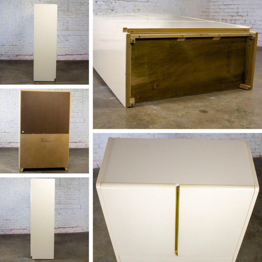 1990’s Modern to Postmodern Lane Furniture Wardrobe or Entertainment Center White Lacquer & Brass Trim