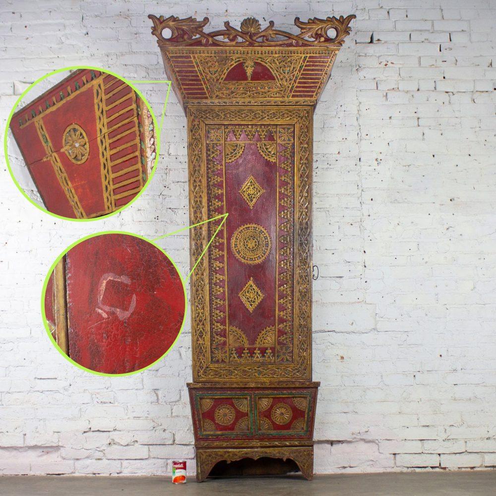 19th to Early 20th Century Indonesian Maduran Red Painted & Gilded Tall Cabinet or Storage Chest