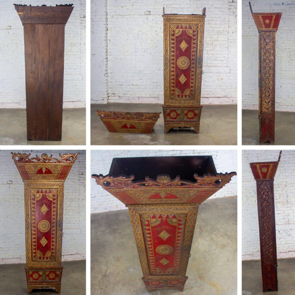 19th to Early 20th Century Indonesian Maduran Red Painted & Gilded Tall Cabinet or Storage Chest