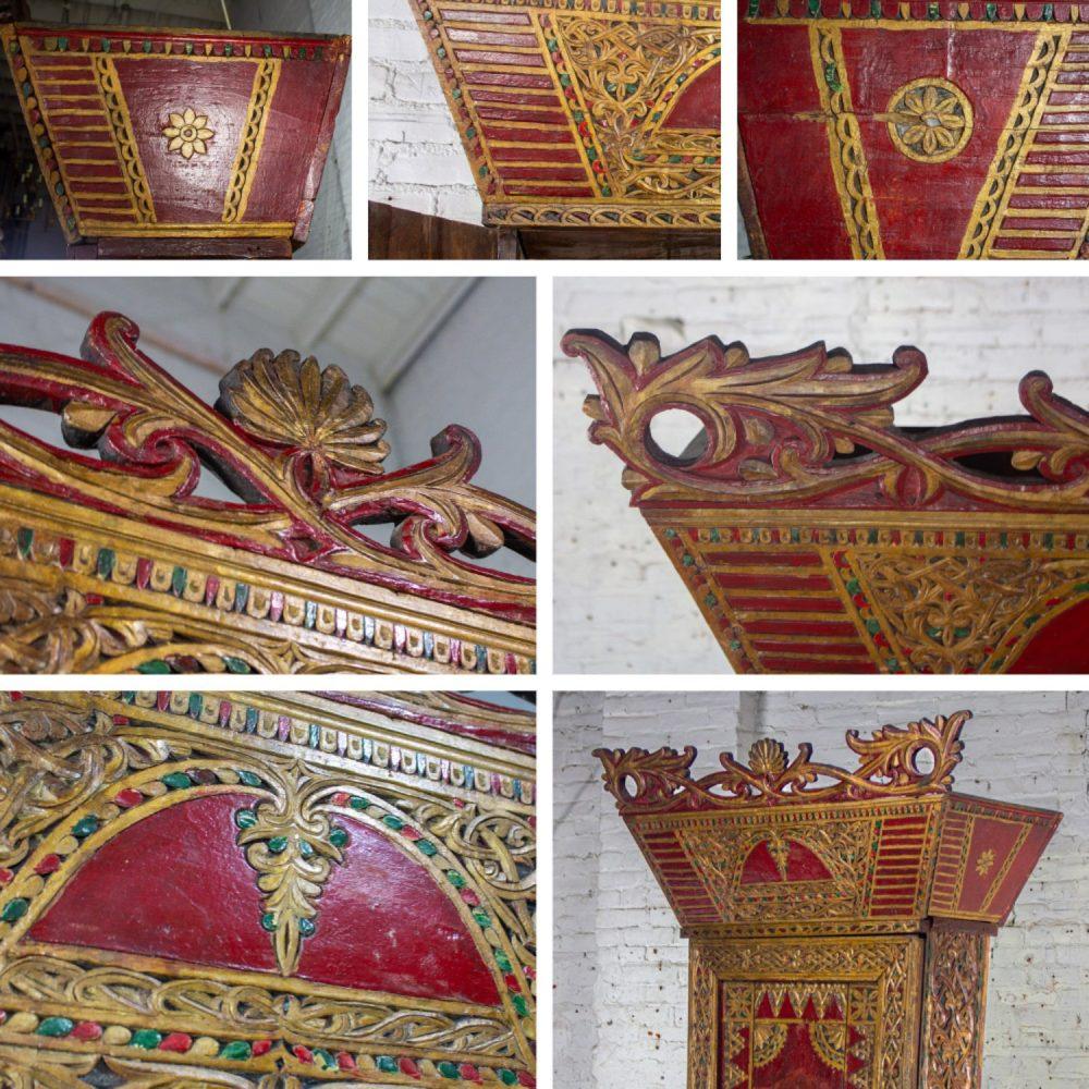 19th to Early 20th Century Indonesian Maduran Red Painted & Gilded Tall Cabinet or Storage Chest