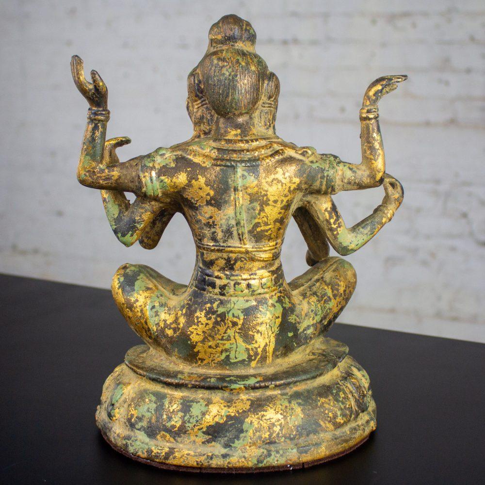 20th Century Asian Gilded & Patinated Cast Iron 6-Armed Deity Vasudhara Buddhist Sculpture