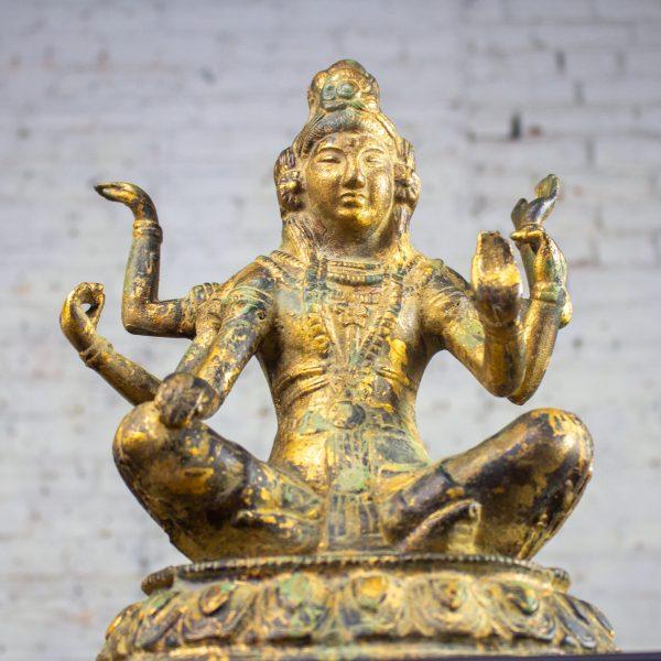 20th Century Asian Gilded & Patinated Cast Iron 6-Armed Deity Vasudhara Buddhist Sculpture