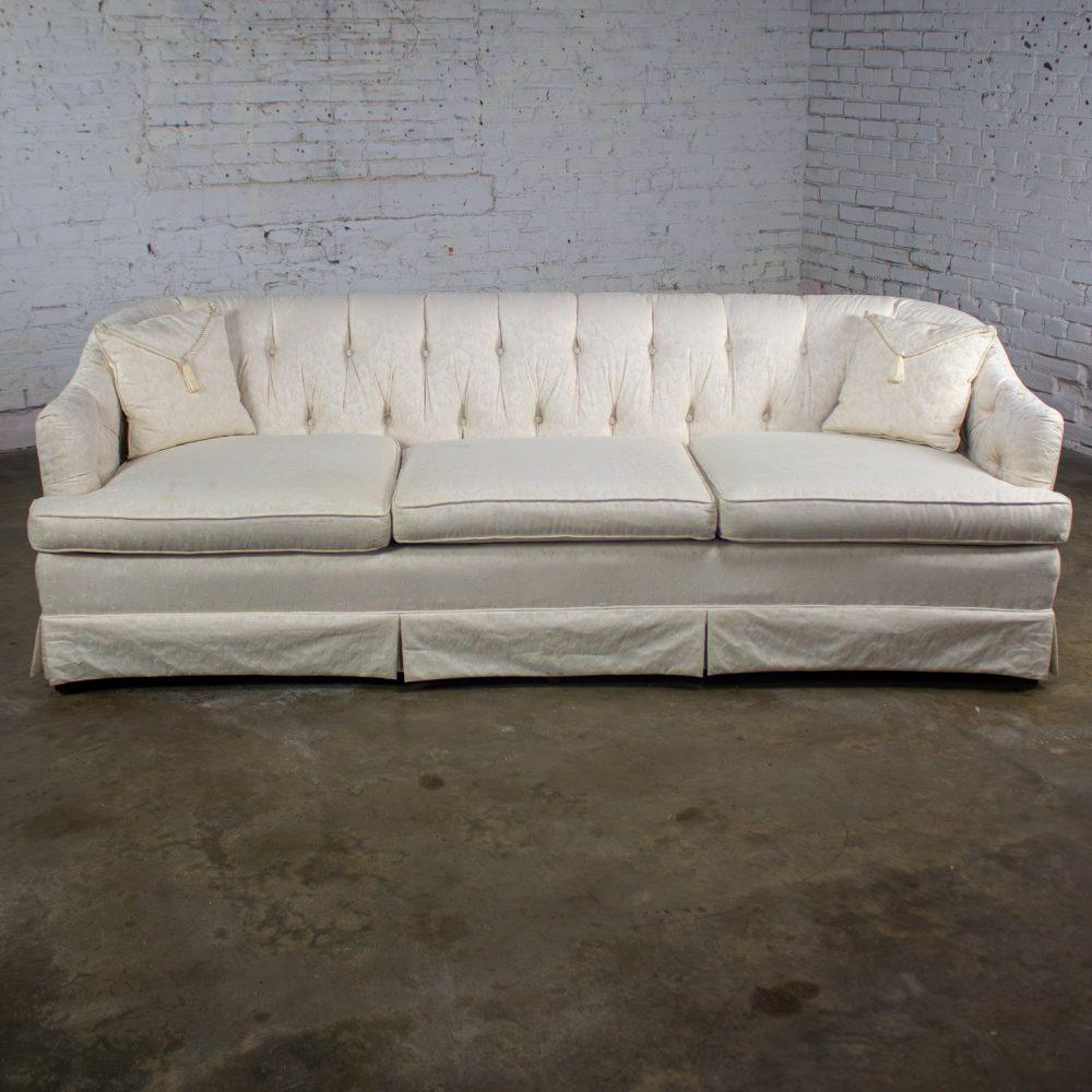 Late 20th Century Hollywood Regency Sofa w/Off White Brocade Fabric by Waters