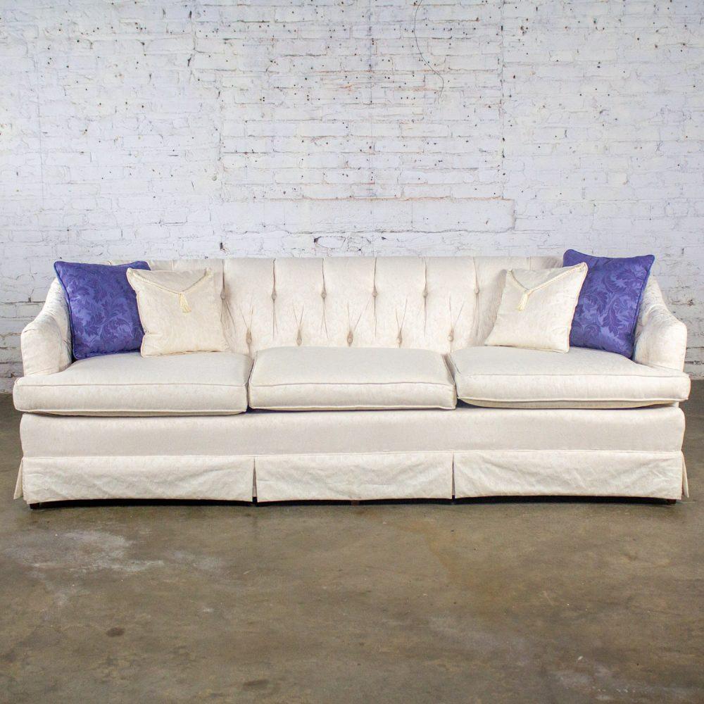 Late 20th Century Hollywood Regency Sofa w/Off White Brocade Fabric by Waters
