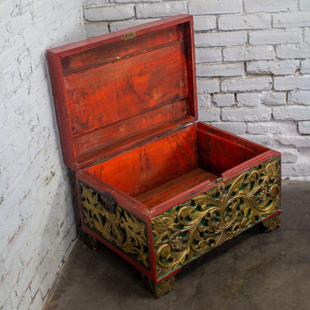 19th to Early 20th Century Indonesian Maduran Gilded Smaller Merchants Chest or Treasure Trunk