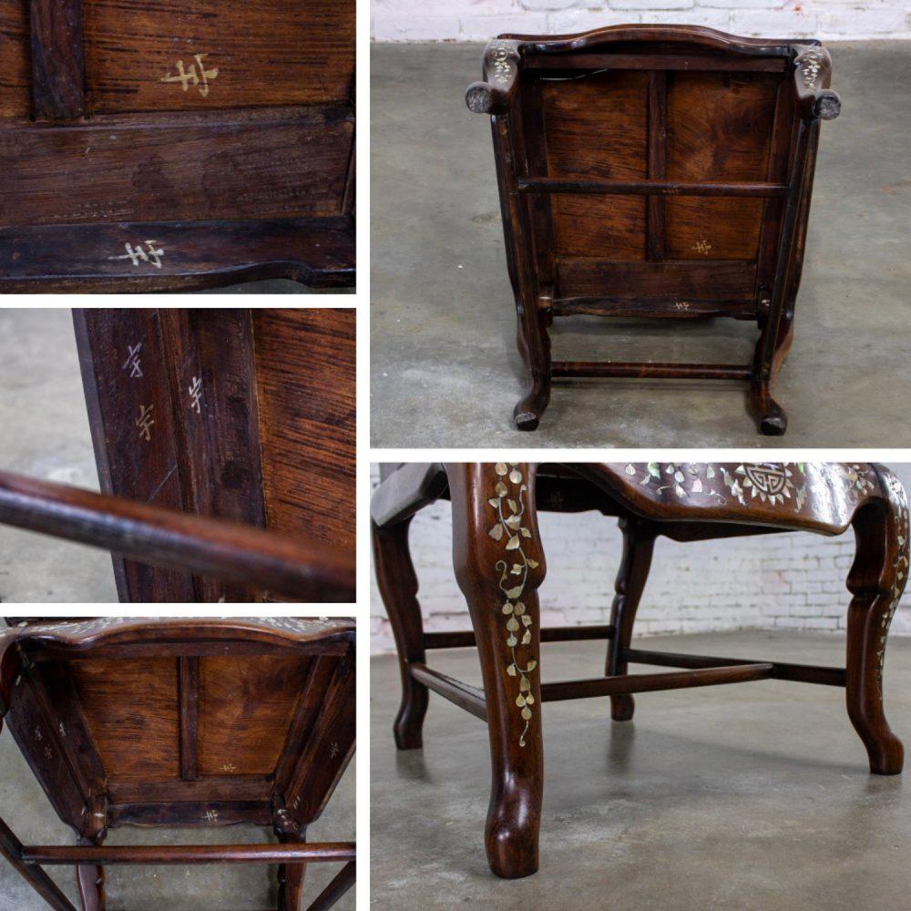 Late 19th to Early 20th Century Chinese Rosewood Armchair with Mother of Pearl Inlaid Details