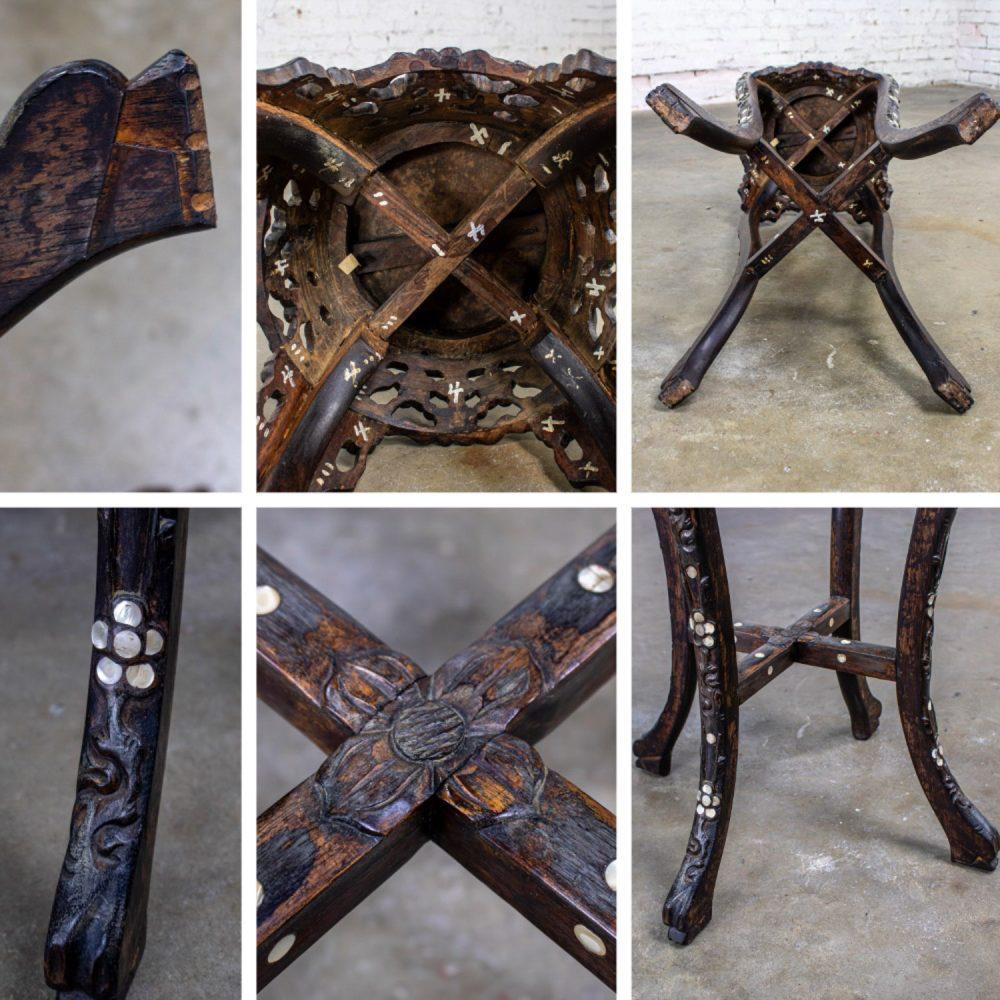 Late 19th to Early 20th Century Chinese Rosewood Plant Stand or Pedestal Table with Mother of Pearl Details