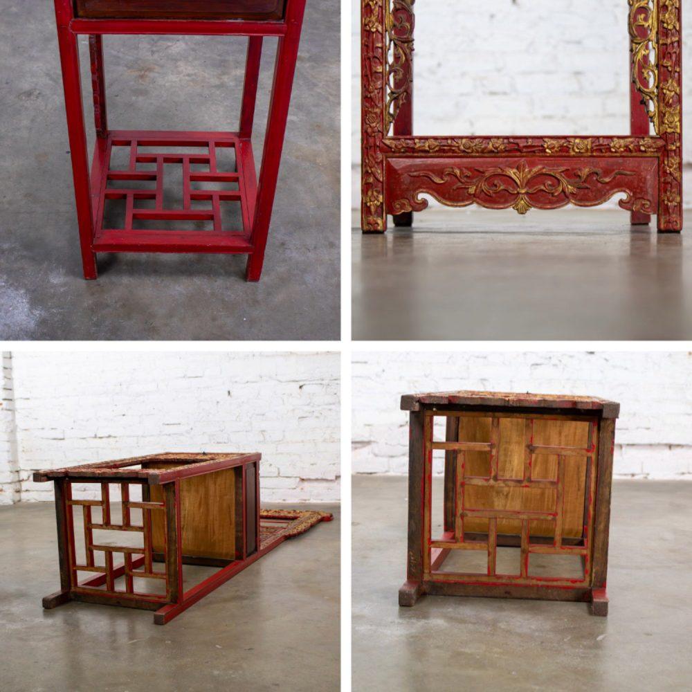 Late 19th to Early 20th Century Antique Chinese Wash Basin Stand Red Lacquer & Gilded w/Hand Carved Details