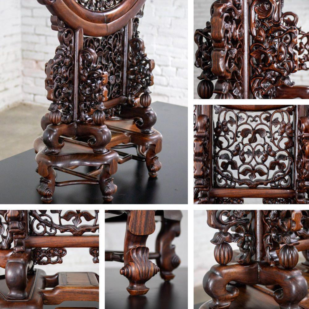 Late 19th to Early 20th Century Antique Chinese Mirror Table Screen Hand Carved Rosewood